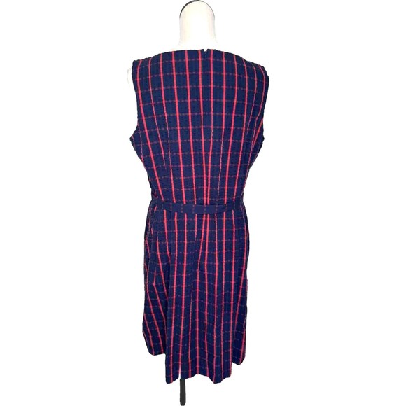 L.L. Bean Red & Blue Check Seer Sucker Sleeveless Dress Belted Size 16 - Picture 8 of 11